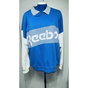 Vintage Reebok Sports Color Block Large Striped Collared Sweatshirt Rare